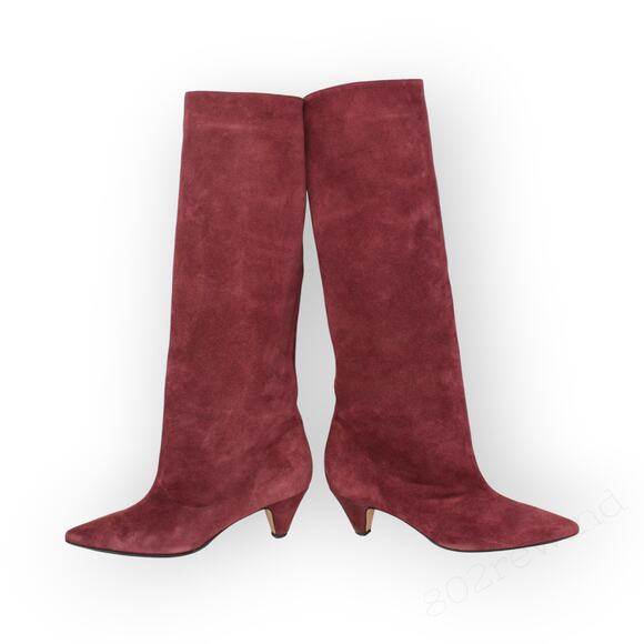 EU 38 ~ US 7.5/8 AnnaF Rosa Suede Sandy Boot KneeHigh 2.5" ConeHeel Italy Plum - Picture 14 of 16